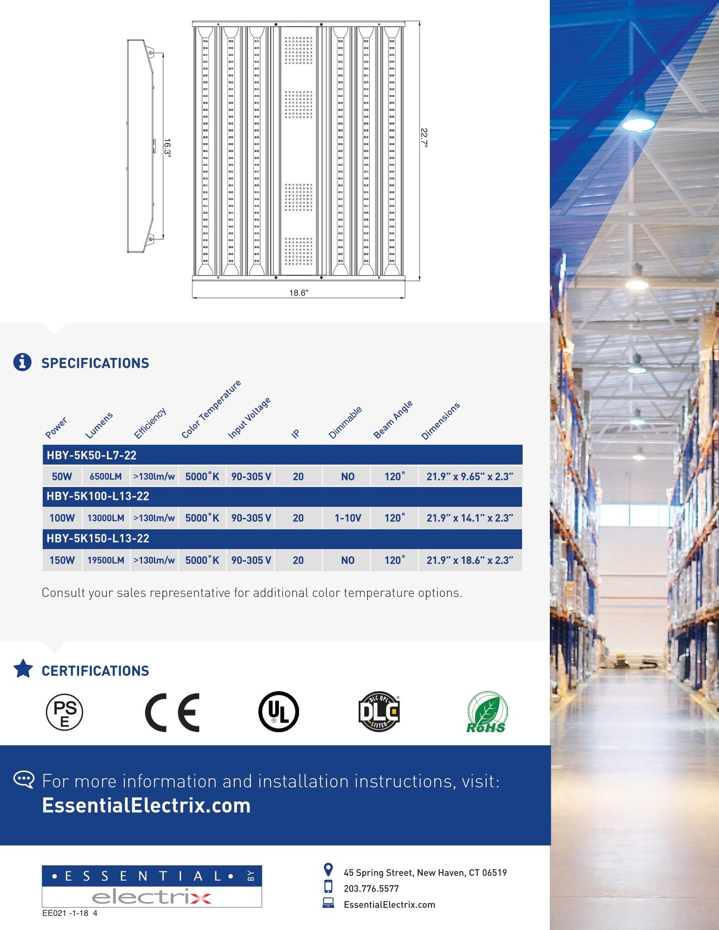 Electrix Essential 22" Linear LED Highbay 150w 19500lm HBY-5K150-L13-22