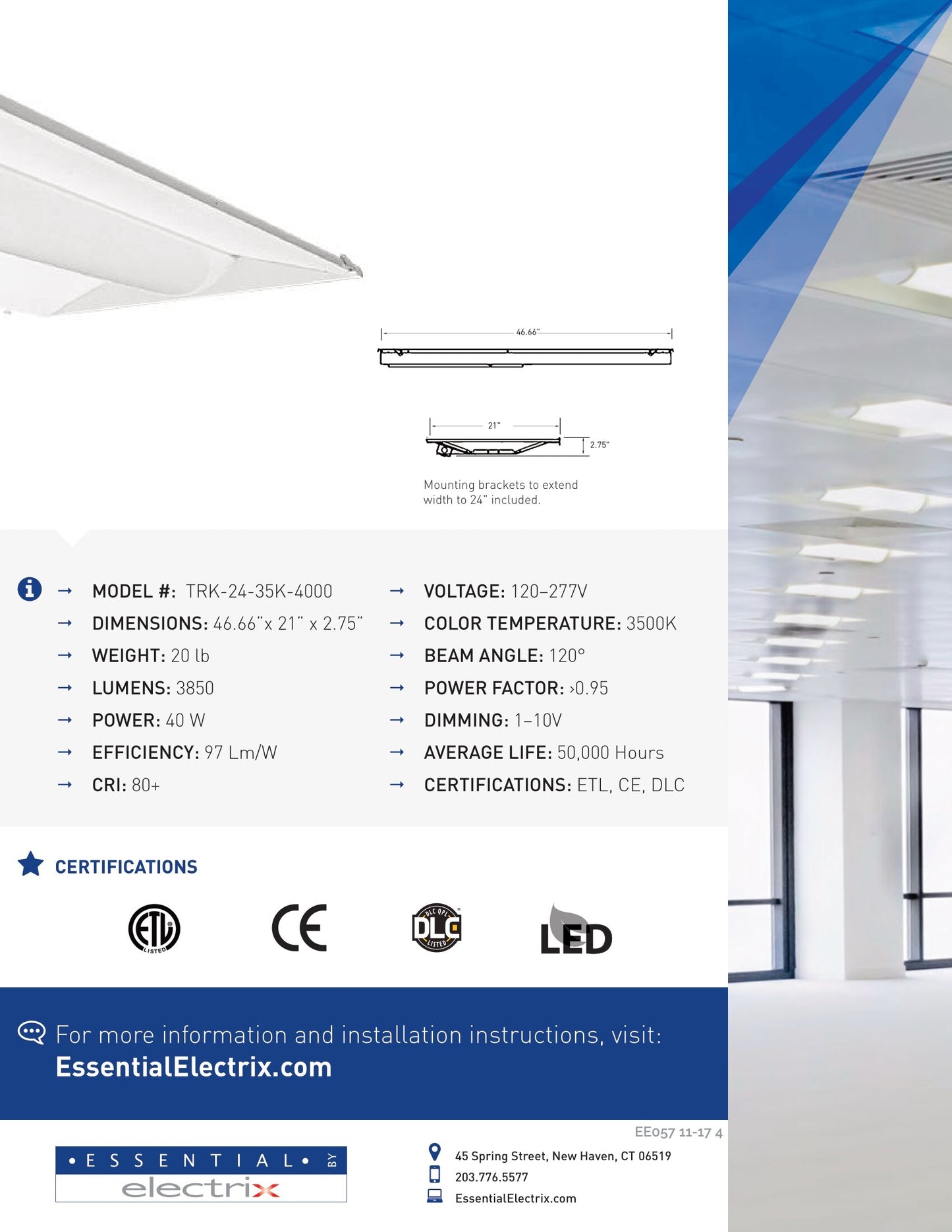 Electrix 2' x 4' LED Retrofit Troffer 40W 3850 Lumen - TRK-24-35K-4000