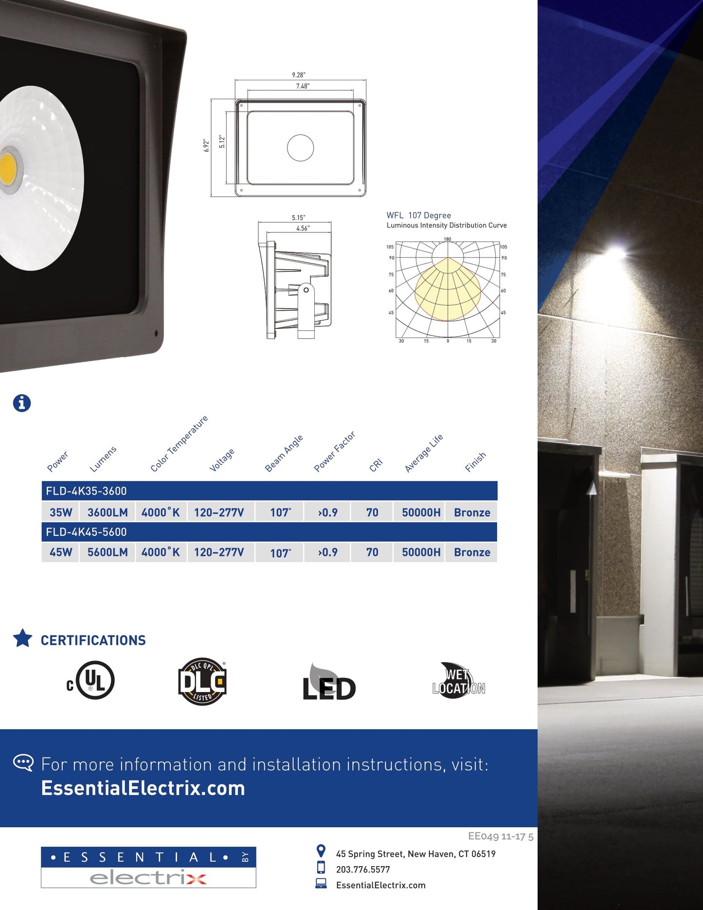 Electrix Essential 45W LED Outdoor Flood Light 5600 LM 4000K - FLD-4K45-5600