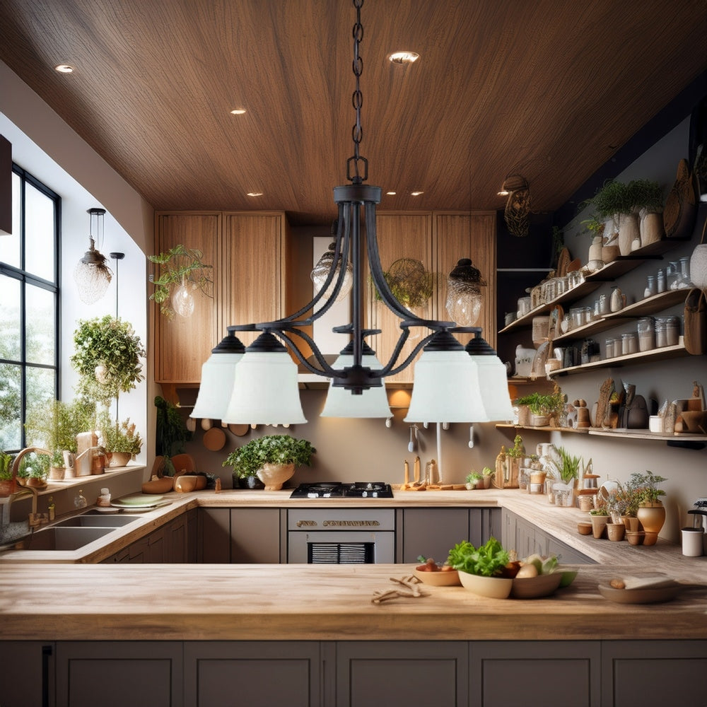 Sunset 5-Light Marston Chandelier Down 100W Provincial Bronze F16006-64