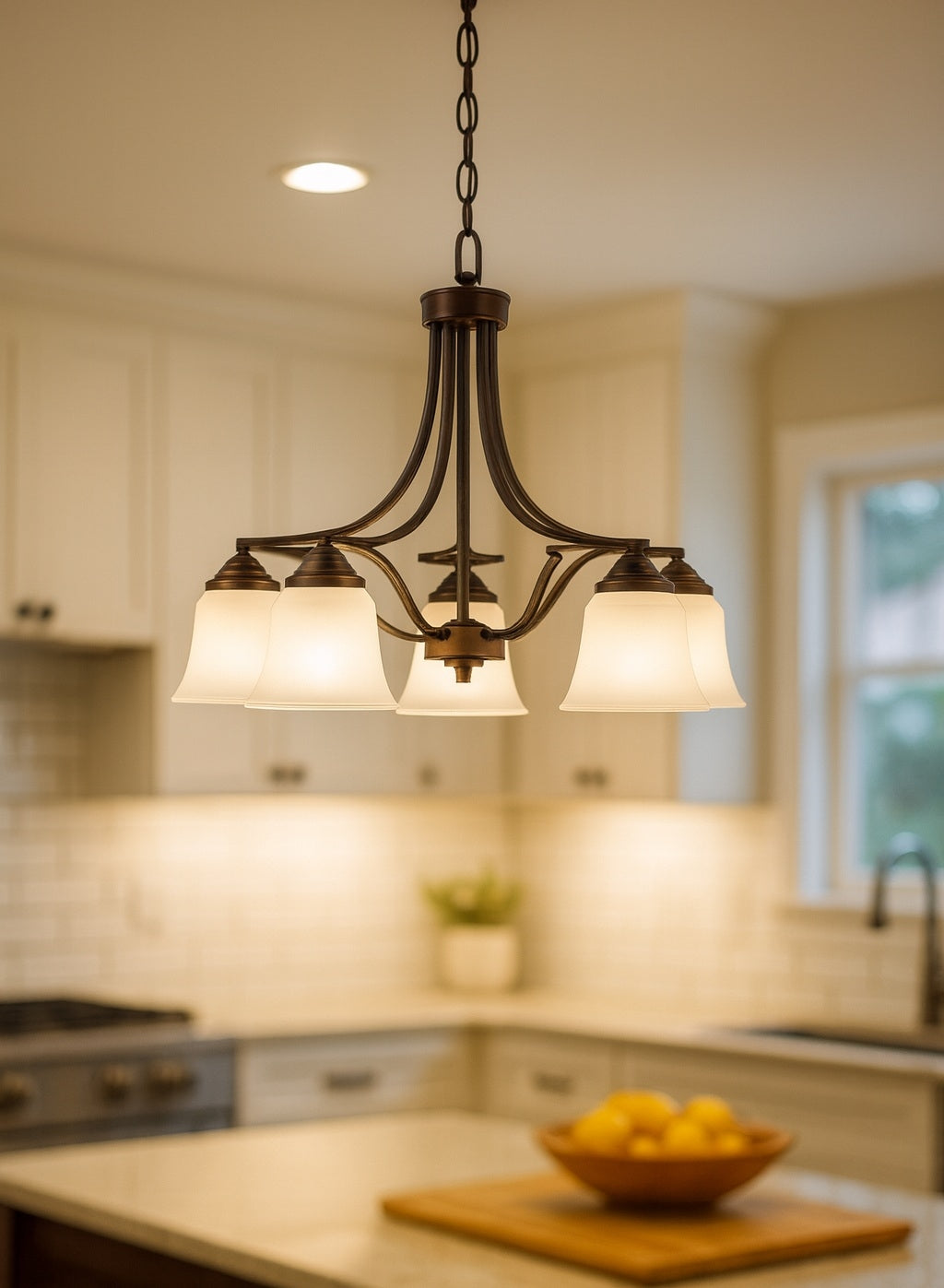 Sunset 5-Light Marston Chandelier Down 100W Provincial Bronze F16006-64