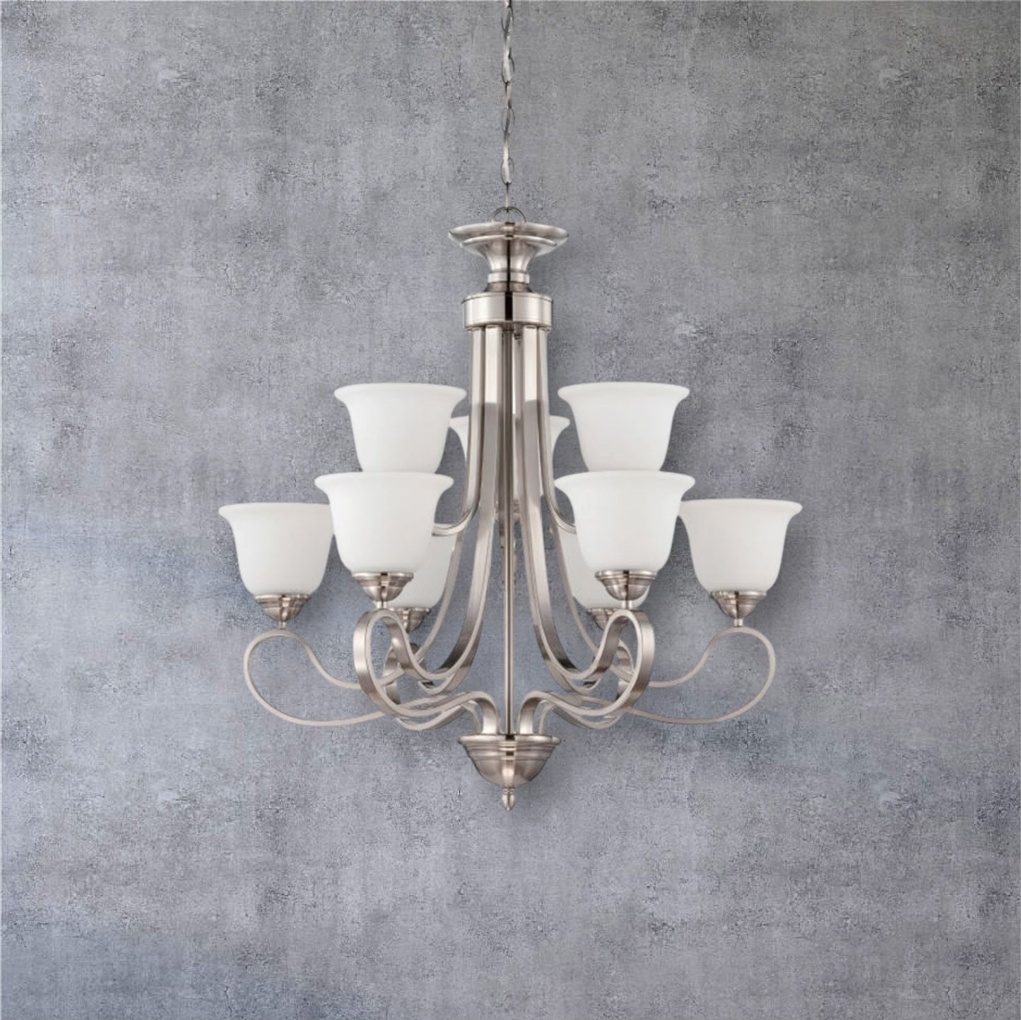 Sunset 9-Light 2 Tiers 60W Chandelier Bright Satin Nickel F16059-80