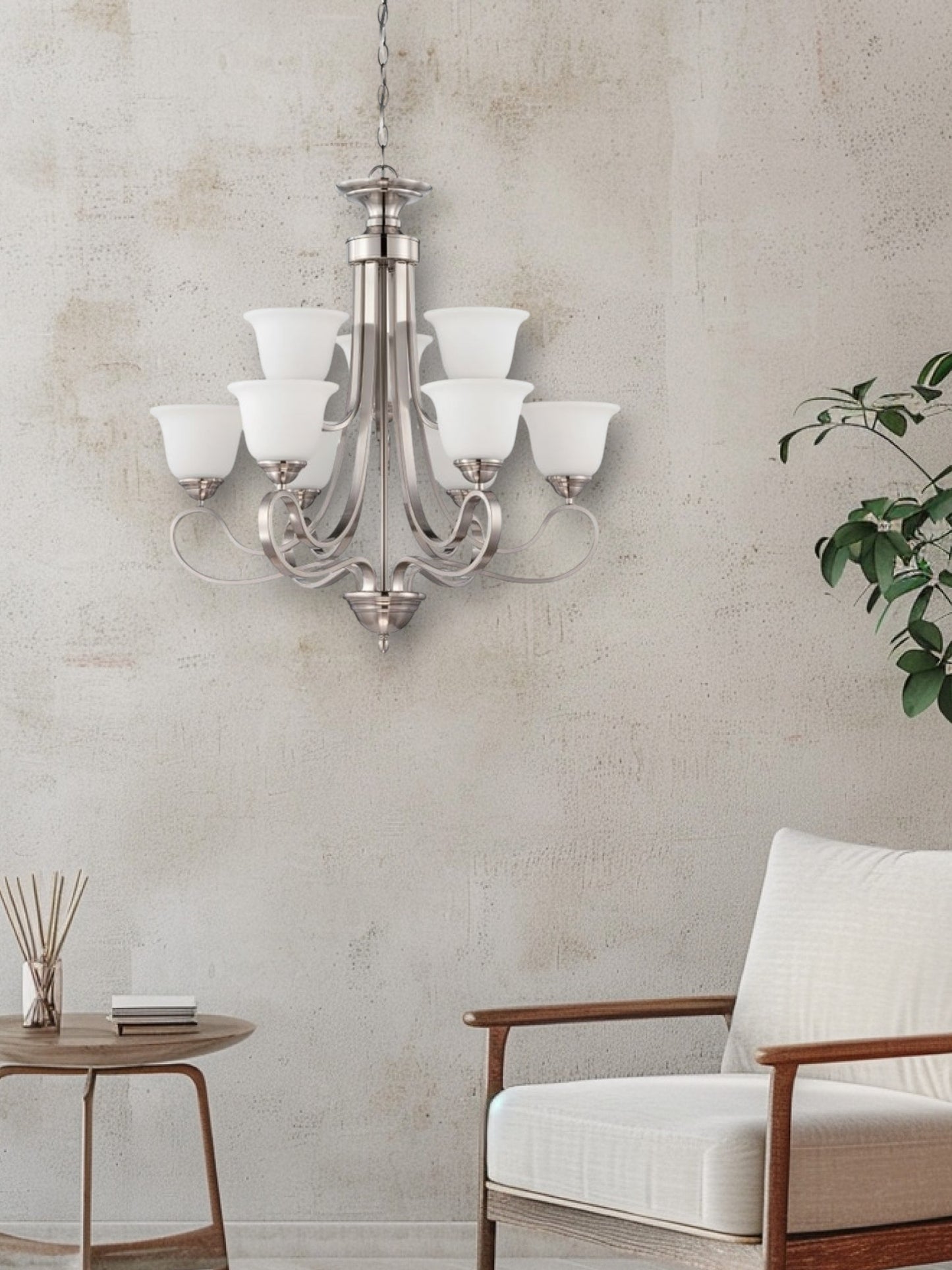Sunset 9-Light 2 Tiers 60W Chandelier Bright Satin Nickel F16059-80