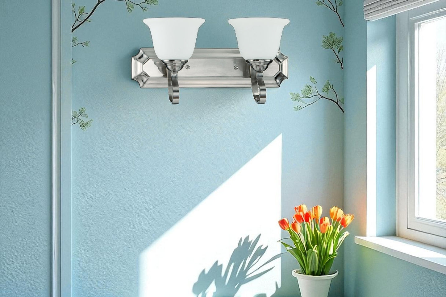 Sunset Alistair Two Light Vanity in Bright Satin Nickel F16062-80