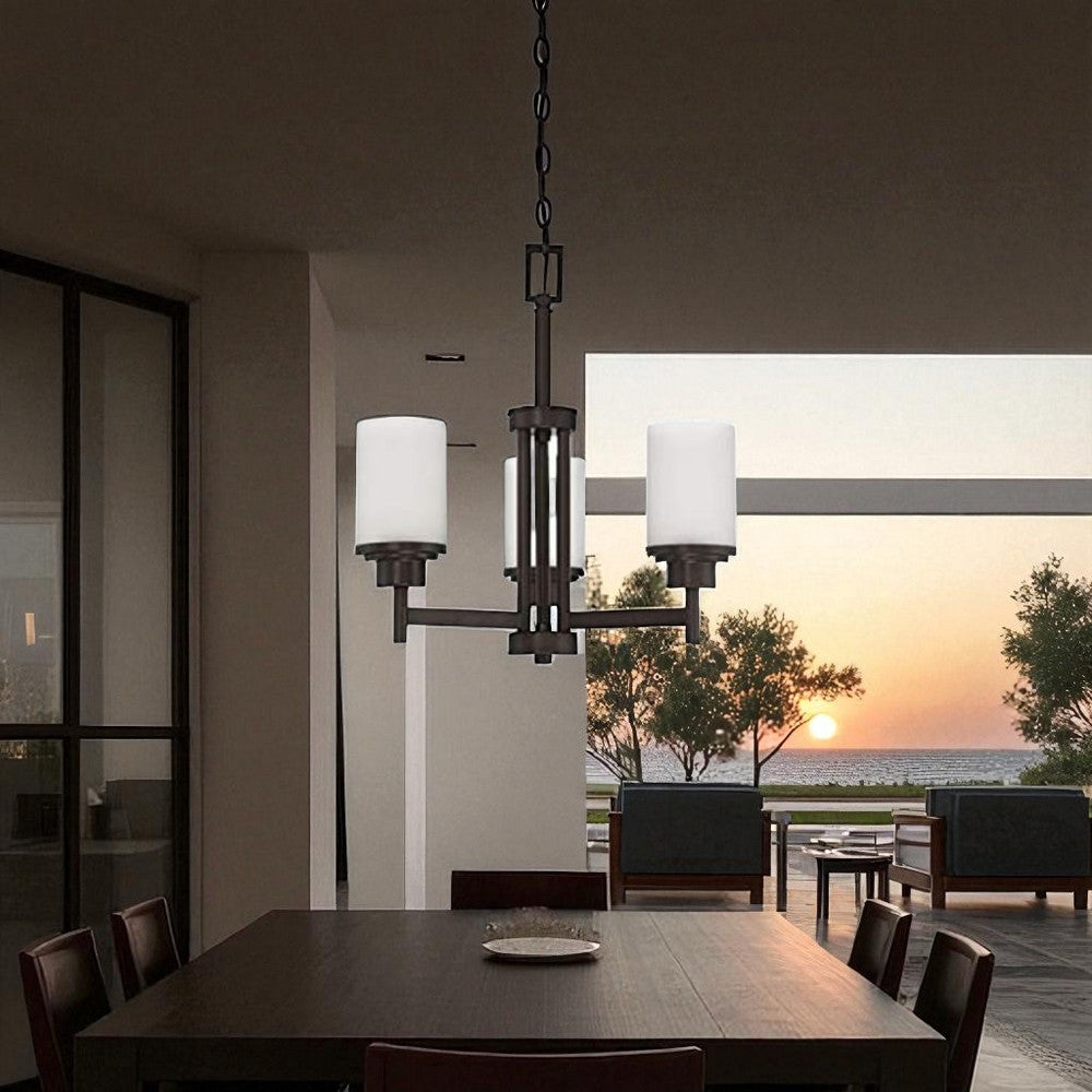 Sunset Lighting F17023-64 Somes Three Light Chandelier Linen Glass, Dimmable With Provincial Bronze Finish