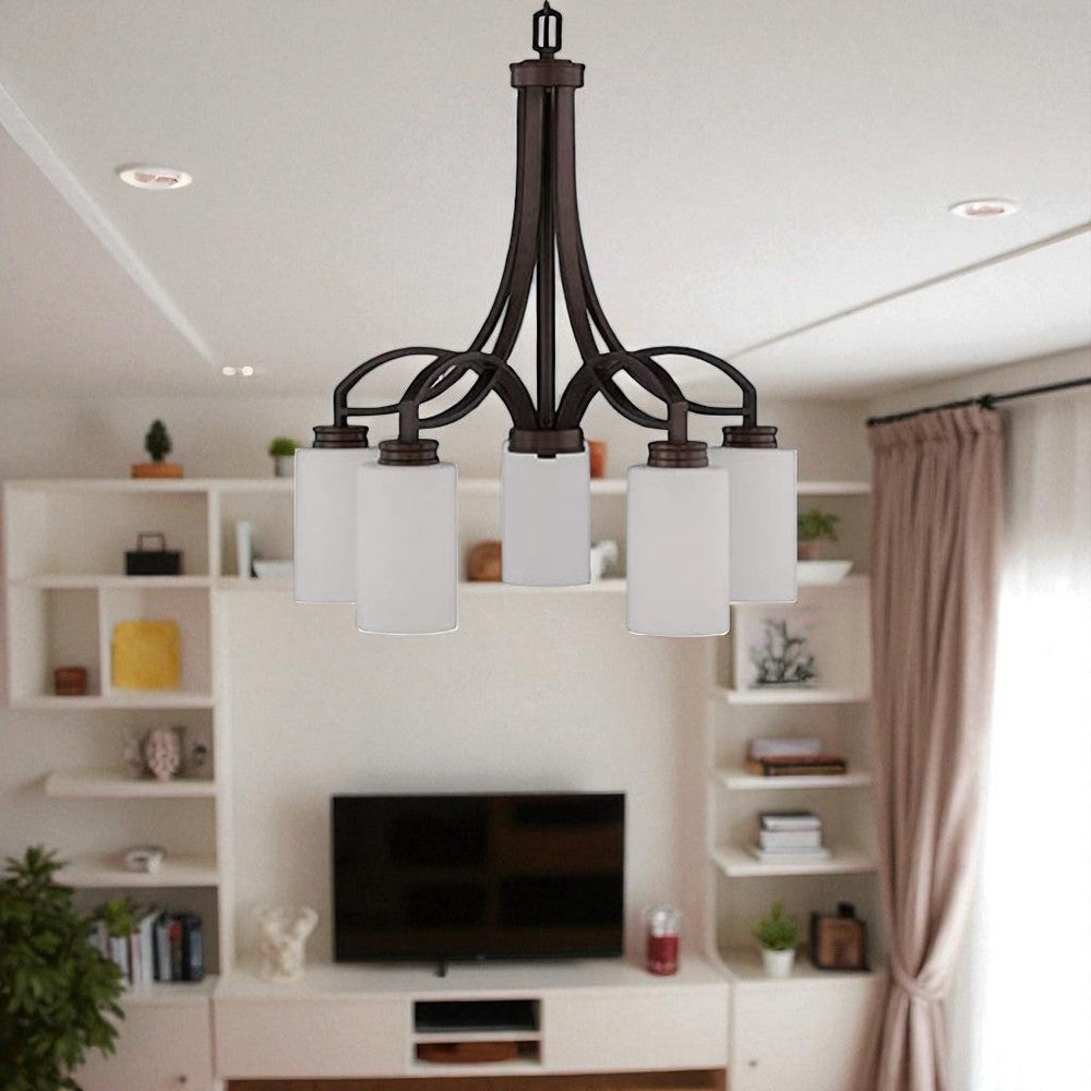 Sunset Lighting Dalton 5-Light Down Chandelier Opal Etched Glass, Dimmable With Provincial Bronze Finish F18006-64