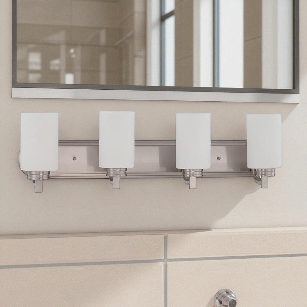 Sunset Lighting F18014-80 Dalton Four Light Vanity Opal Etched Glass, 100W, Bright Satin Nickel
