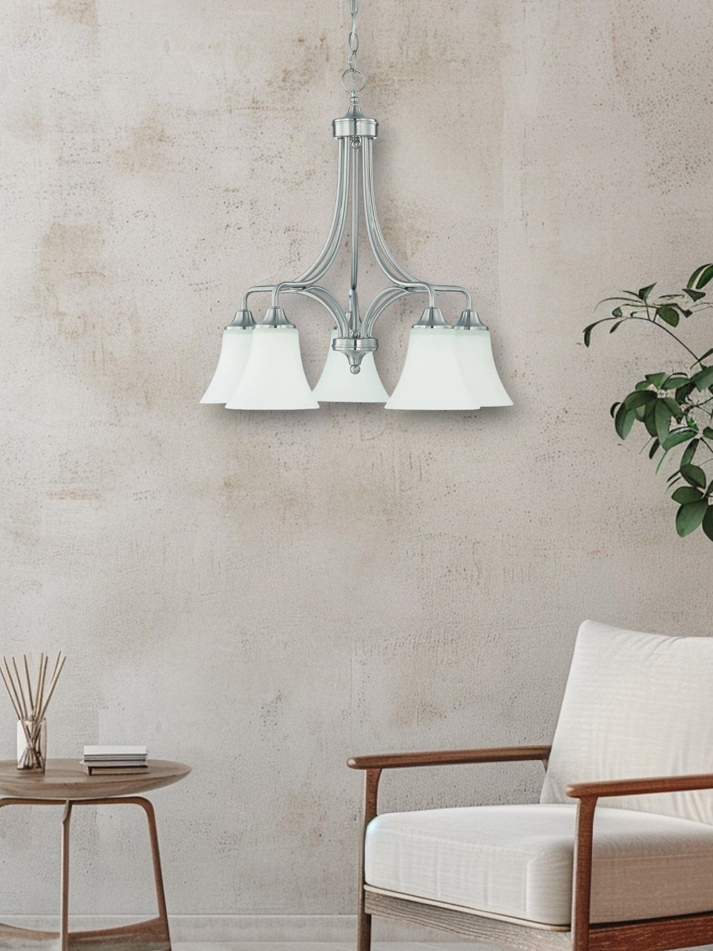 Sunset 5-Light MB Darby Chandelier 100W Down Bright Satin Nickel F18056-80