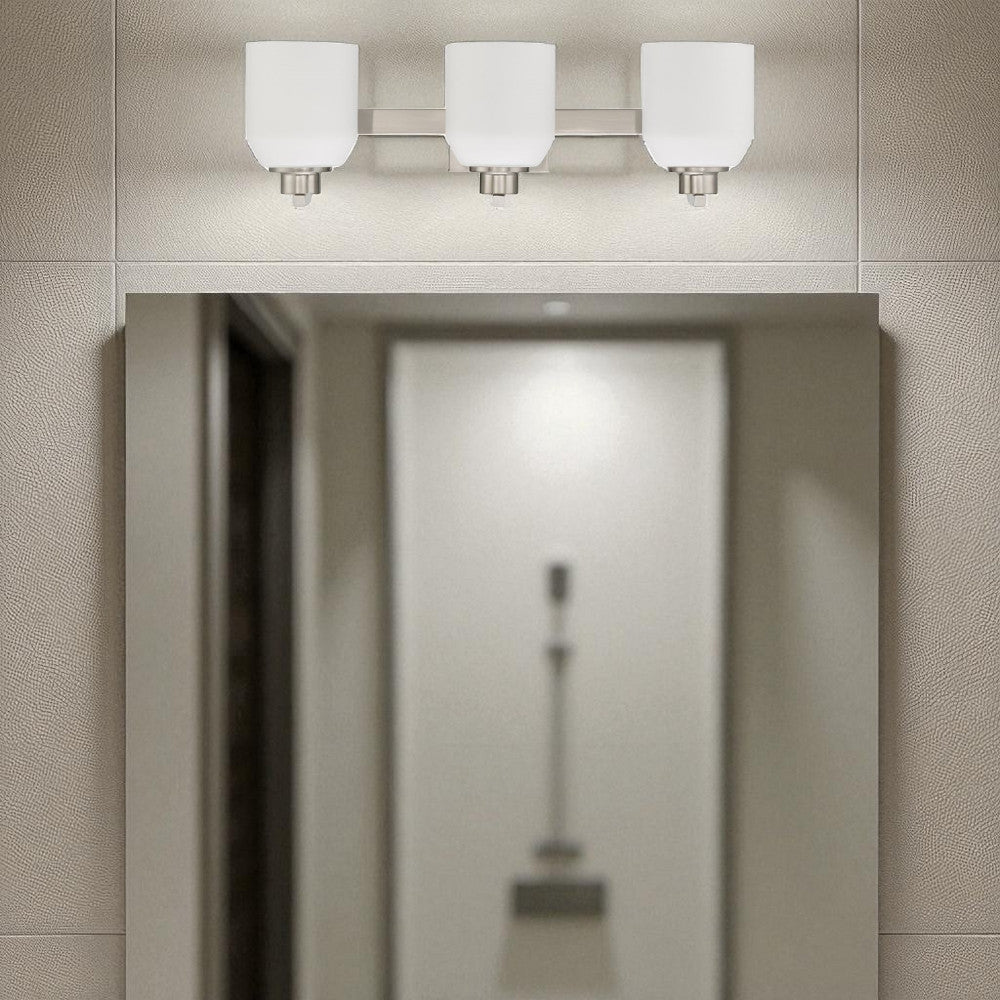 Sunset Lighting Quartz 3-Light Vanity, Opal Glass Bright Satin Nickel F19033-80