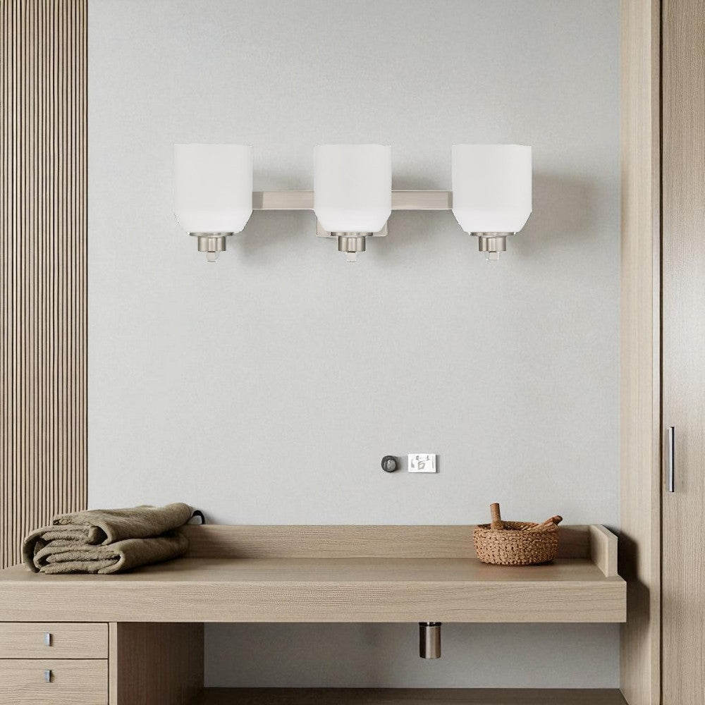 Sunset Lighting Quartz 3-Light Vanity, Opal Glass Bright Satin Nickel F19033-80
