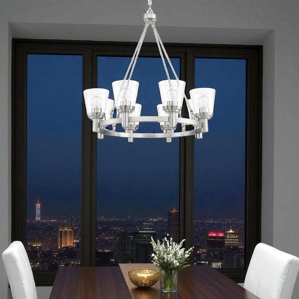 Sunset Lighting Riella 8-Light MB Chandelier Clear Seeded Glass Bright Satin Nickel F24018-80