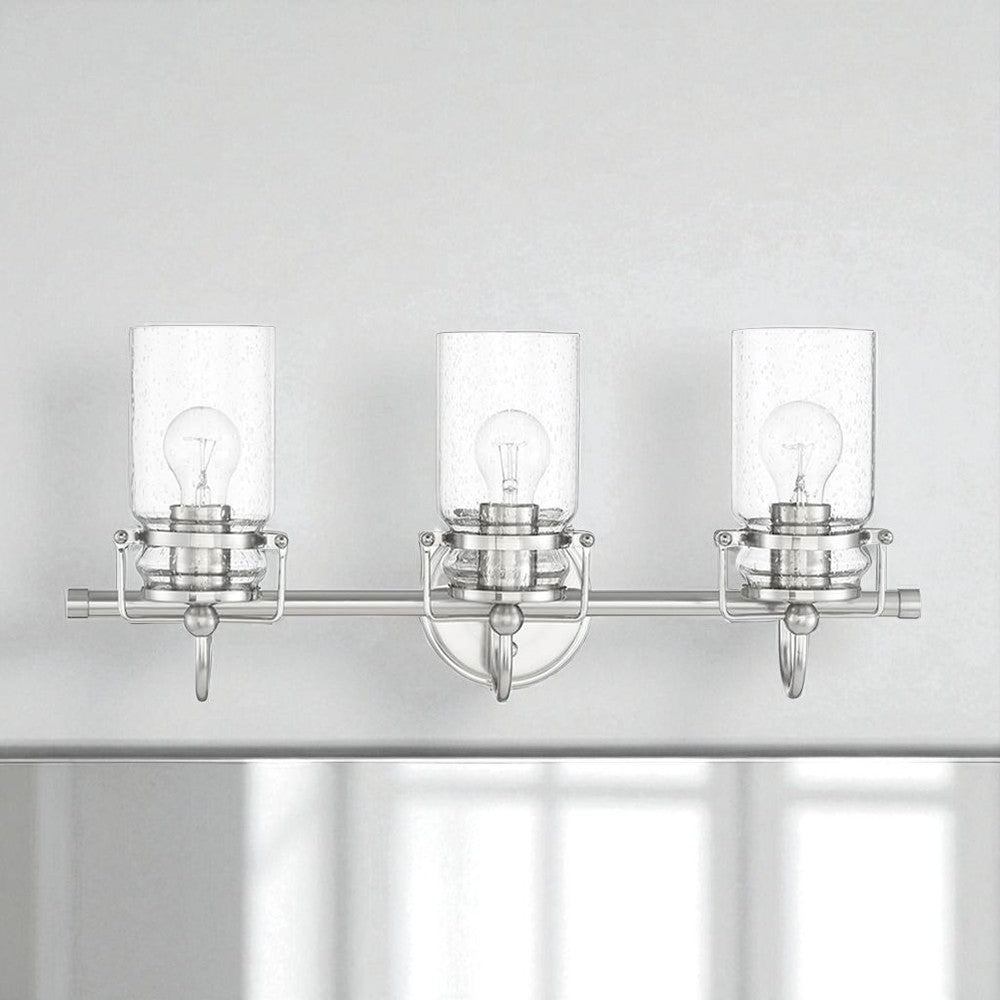 Sunset Lighting Qairo 3-Light MB Vanity Clear Seeded Glass Bright Satin Nickel F25203-80