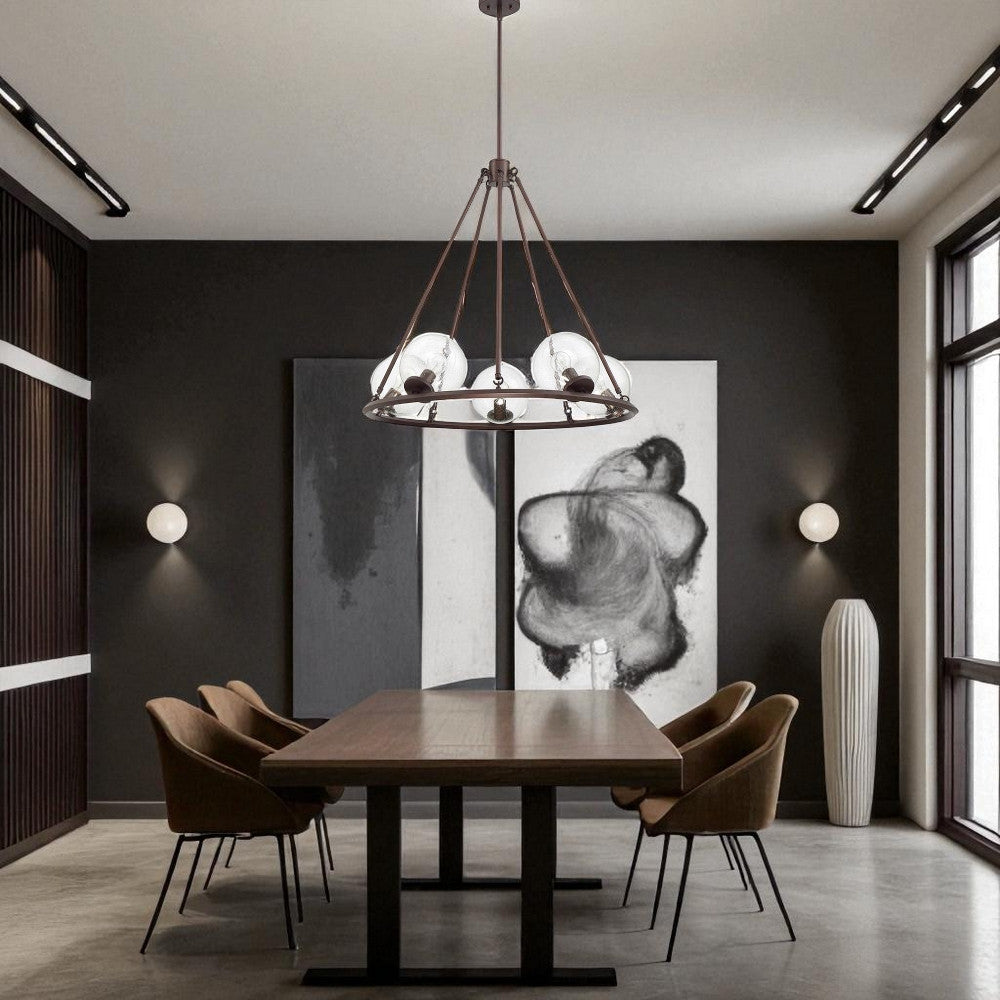 Luminance Messier 5-Light Chandelier Clear Seeded Glass Globe Provincial Bronze F26115-64