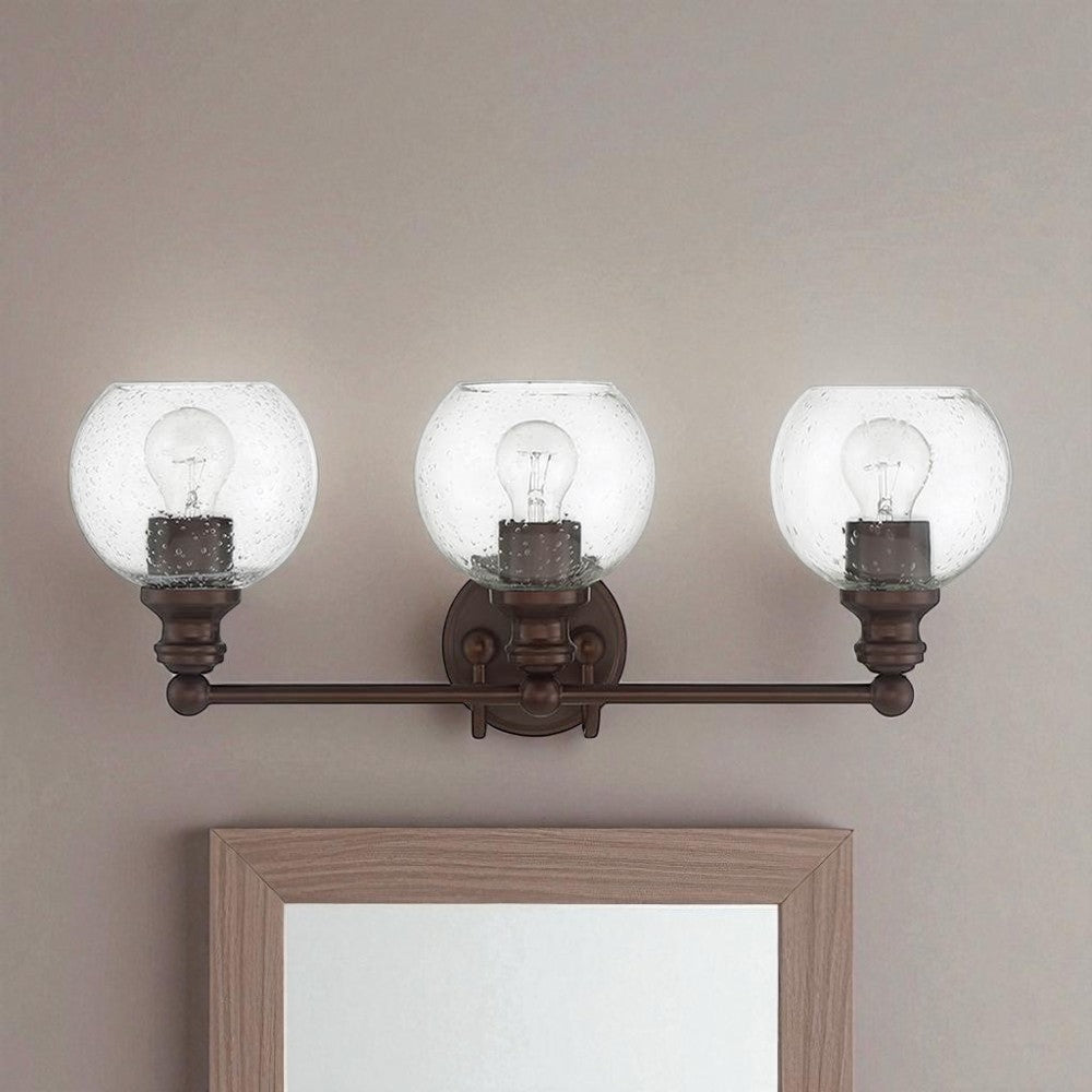 Sunset 3 Lt Vanity With Clear Seeded Glass Globe Shades - Provincial Bronze F29013-64