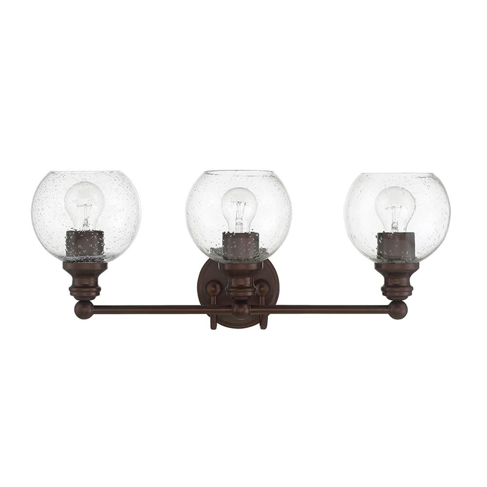 Sunset 3 Lt Vanity With Clear Seeded Glass Globe Shades - Provincial Bronze F29013-64
