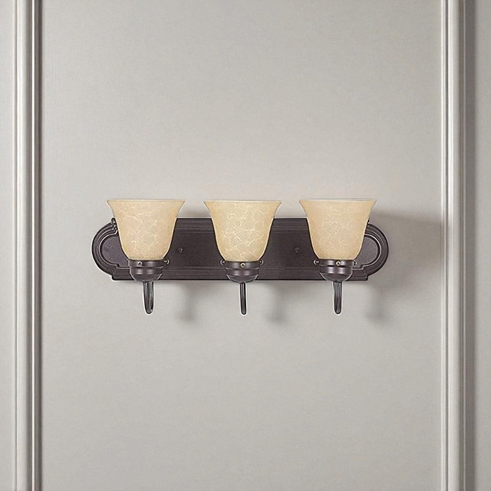 Sunset Lighting 3-Light Bath Vanity Tea Stained Glass, Oil Bronze - F3563-44