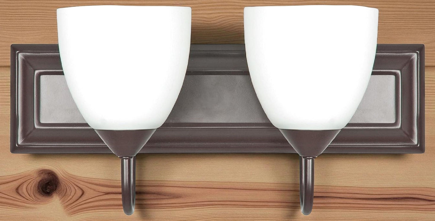 Sunset Lighting 2-Light Vanity with Round Milk Glass, Oiled Bronze Finish F3622-44