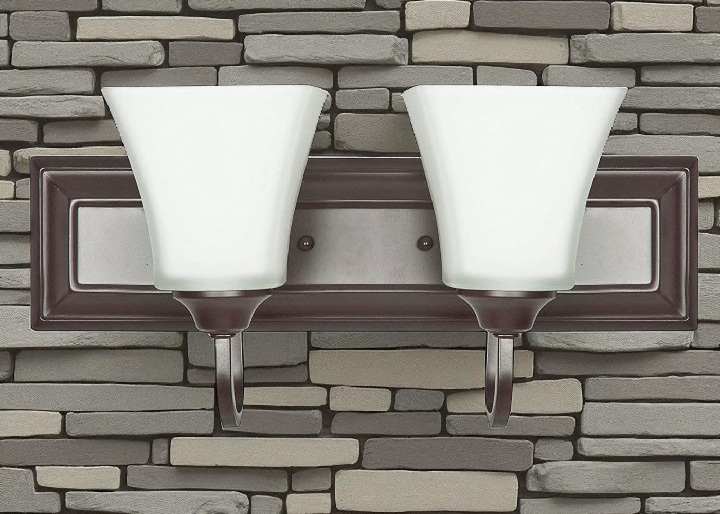 Sunset Lighting 2-Light Vanity Sconce Frosted Square Milk Glass, Oiled Bronze Finish F3682-44