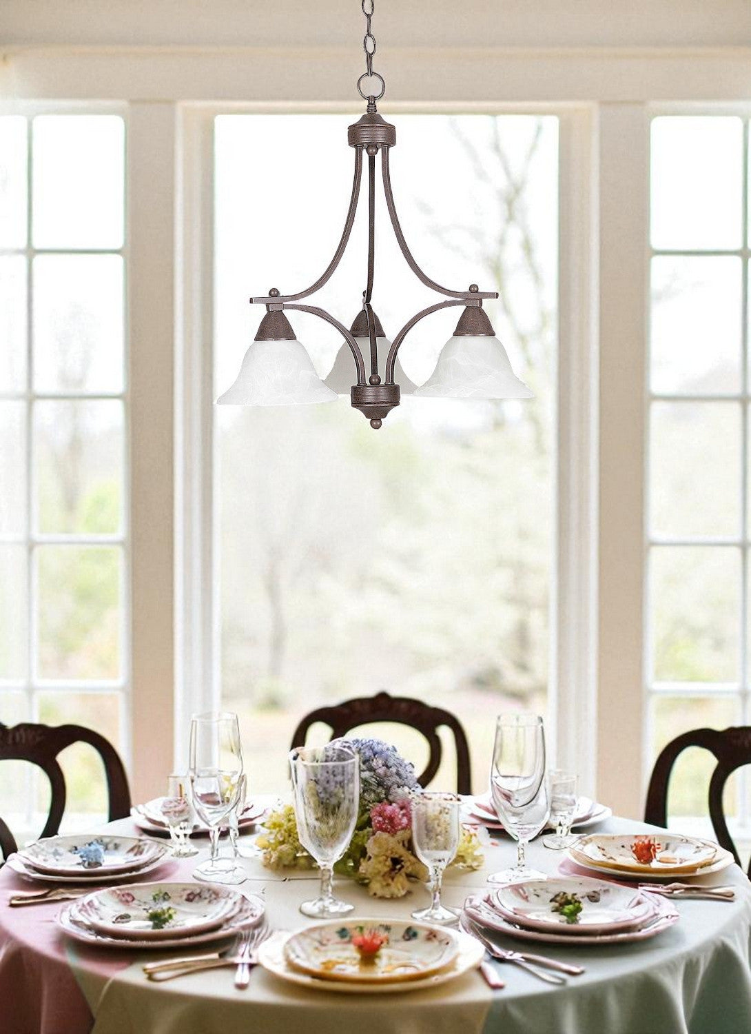 Sunset Lighting 3-Light Chandelier Faux Alabaster Glass, Rubbed Bronze Finish F5160-62