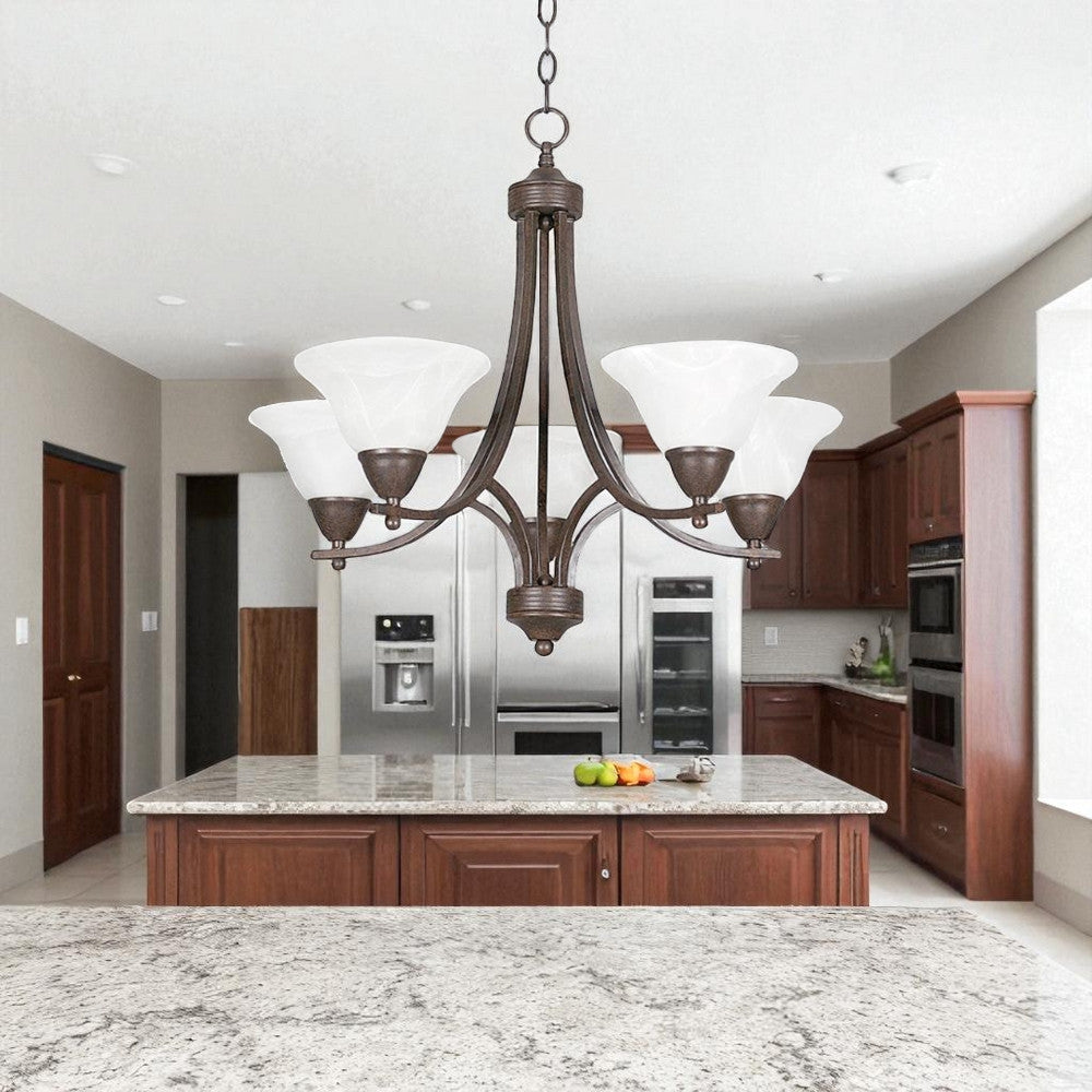 Sunset Lighting 5-Light Chandelier w/ Faux Alabaster Glass, Painted Pewter Finish F5165-54