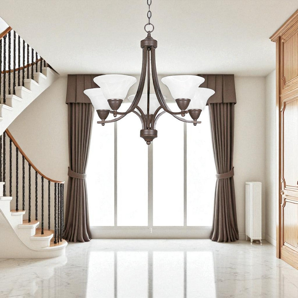 Sunset Lighting 5-Light Chandelier w/ Faux Alabaster Glass, Painted Pewter Finish F5165-54