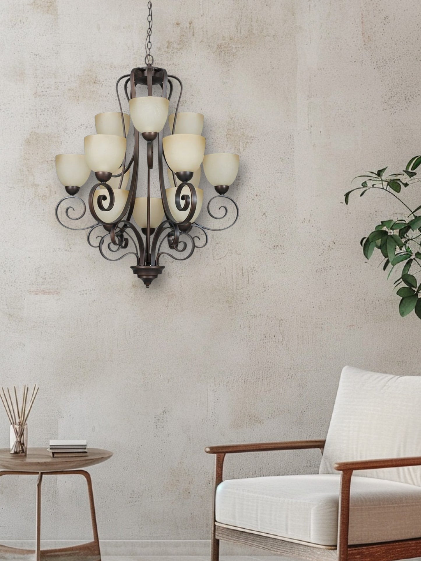 Sunset Lighting F5269-26 3-TIER Chandelier Buttercup Glass, Tique Finish -12-LT 3-TIER 60W MB PROVANO CHANDELIER