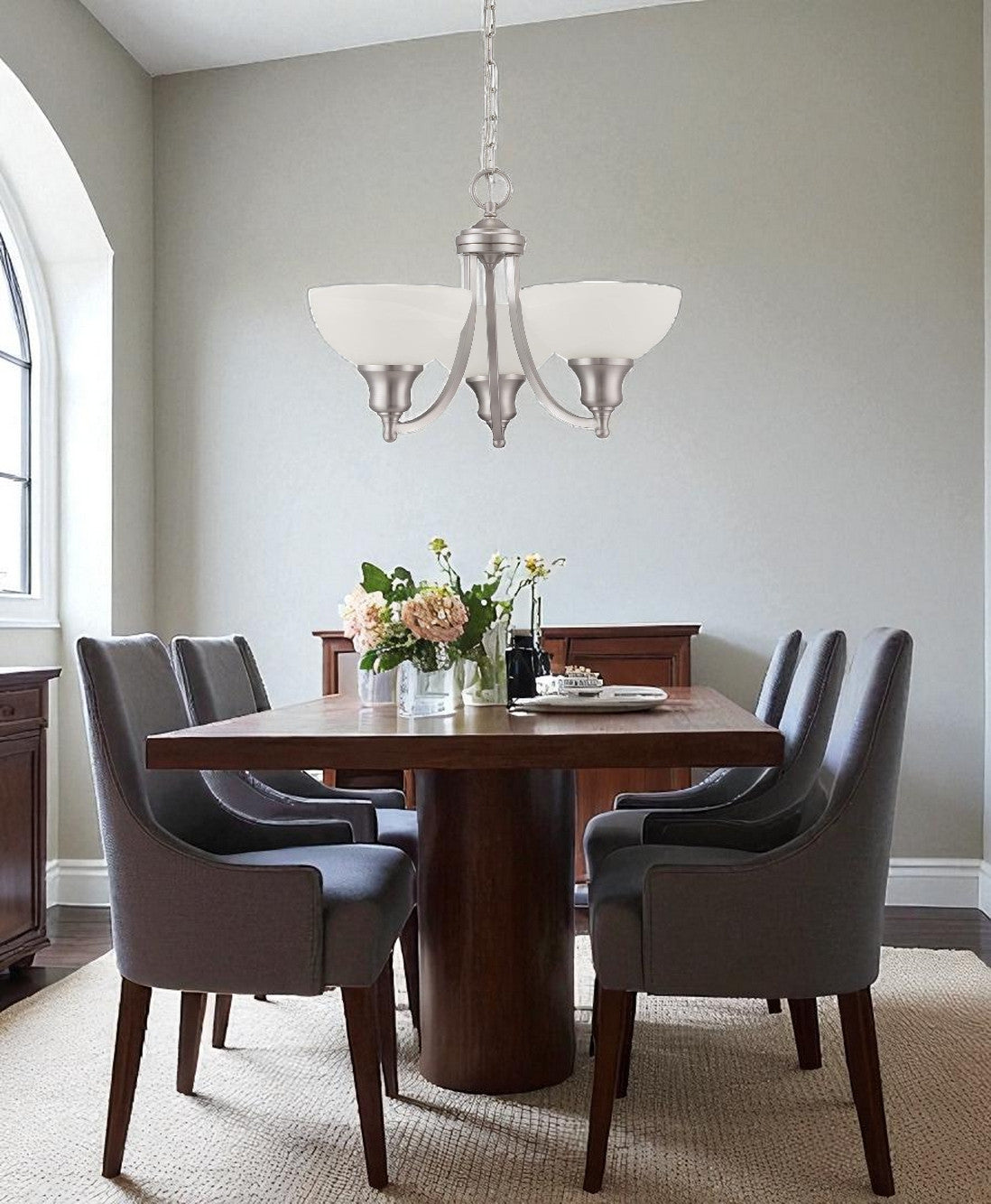 Sunset Lighting Alton 3-Light Chandelier, Faux Alabaster Glass Chrome finish F5453-15