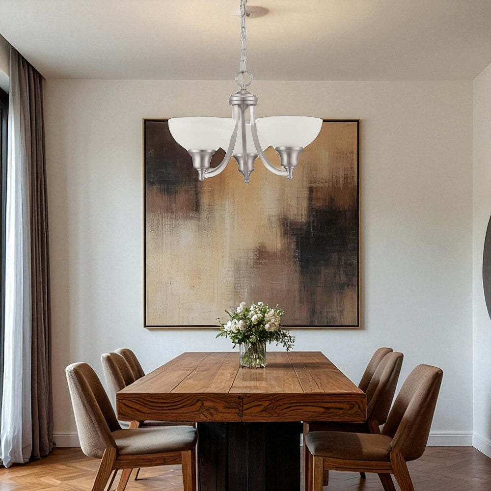 Sunset Lighting F5453-53 Alton 3-Light Chandelier, Faux Alabaster Glass Dimmable with Satin Nickel Finish