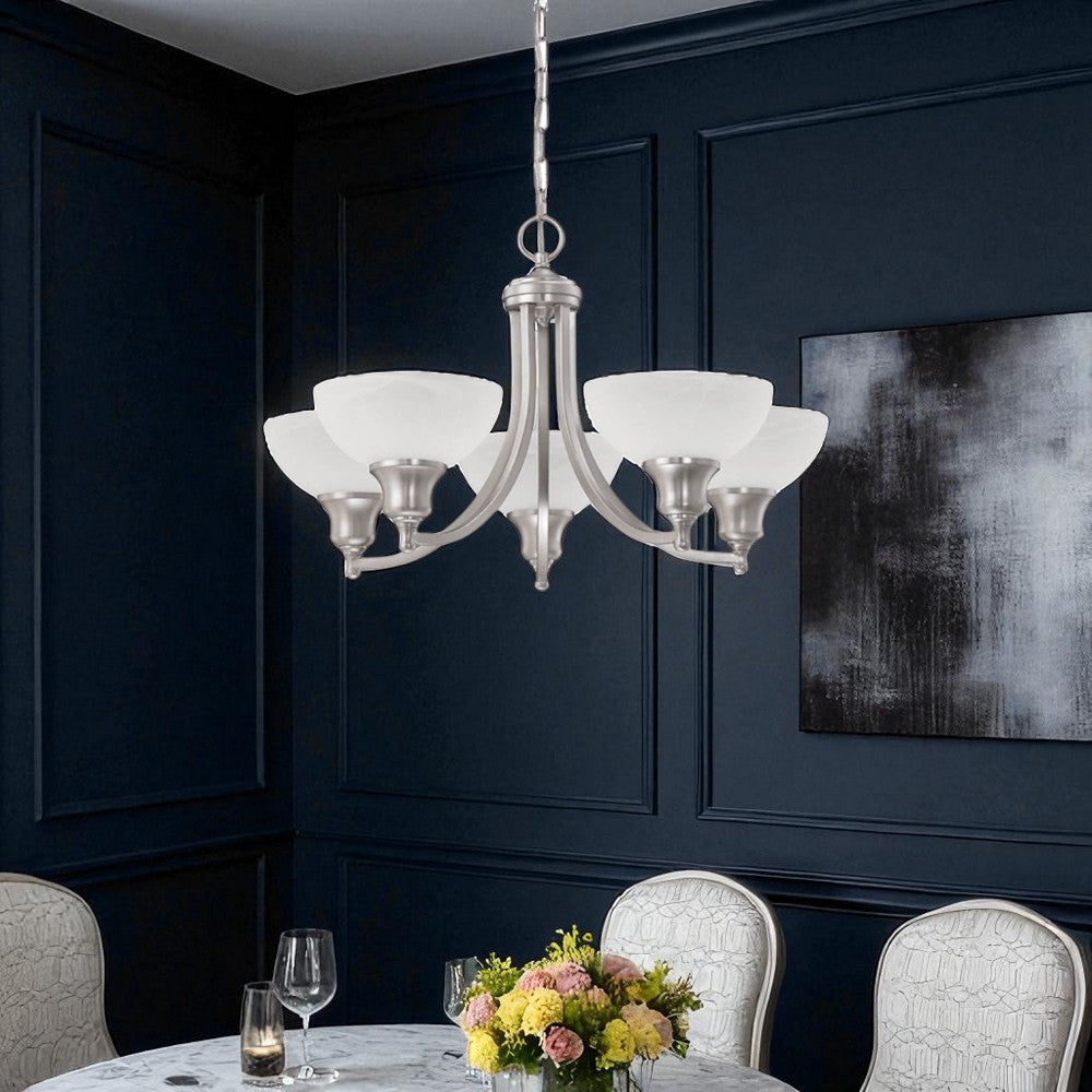 Sunset Lighting 5-Light Alton Chandelier Faux Alabaster Glass F5455-53 Satin Nickel Finish