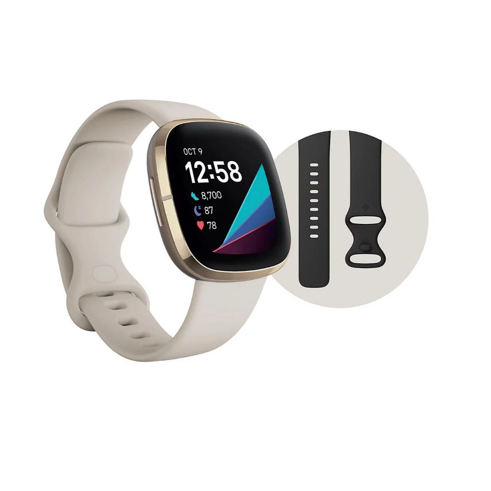Fitbit Sense Advanced Smartwatch w/ Bonus Bands - Lunar White FB512GLWTS-BNDL