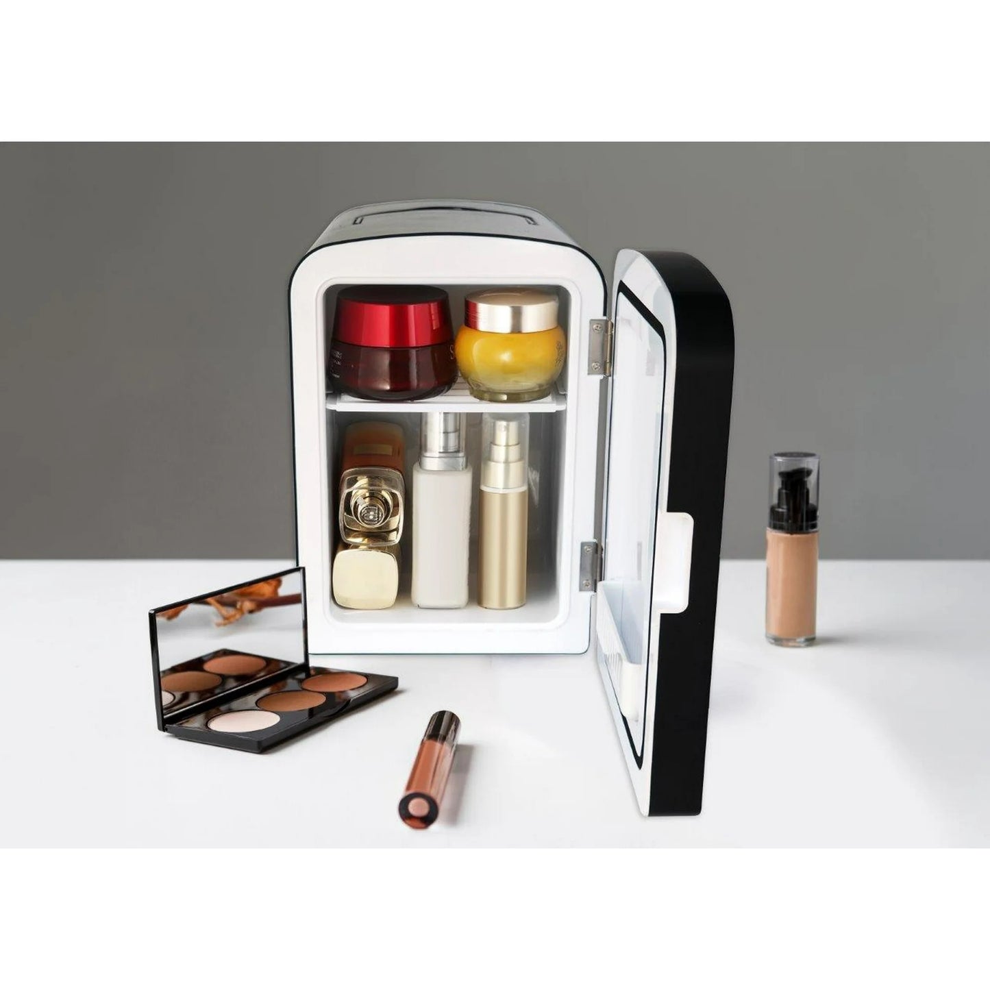 Frigidaire 12 in. 1 cu. ft. 9-Can 6-Liter Beauty Light Up Mini Refrigerator EFMIS209-BLACK includes 12v car adapter & 110v home power cord