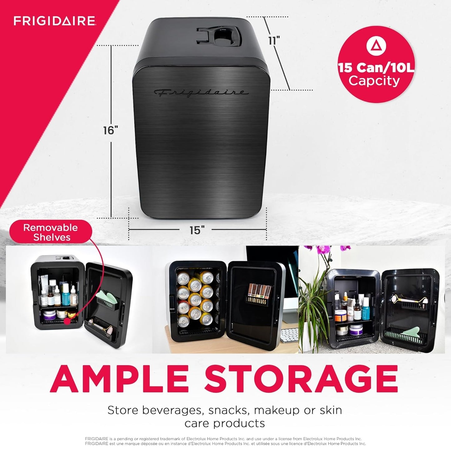Frigidaire Portable 10L 15-can Mini Fridge Black Stainless Steel EFMIS183-SSBLK