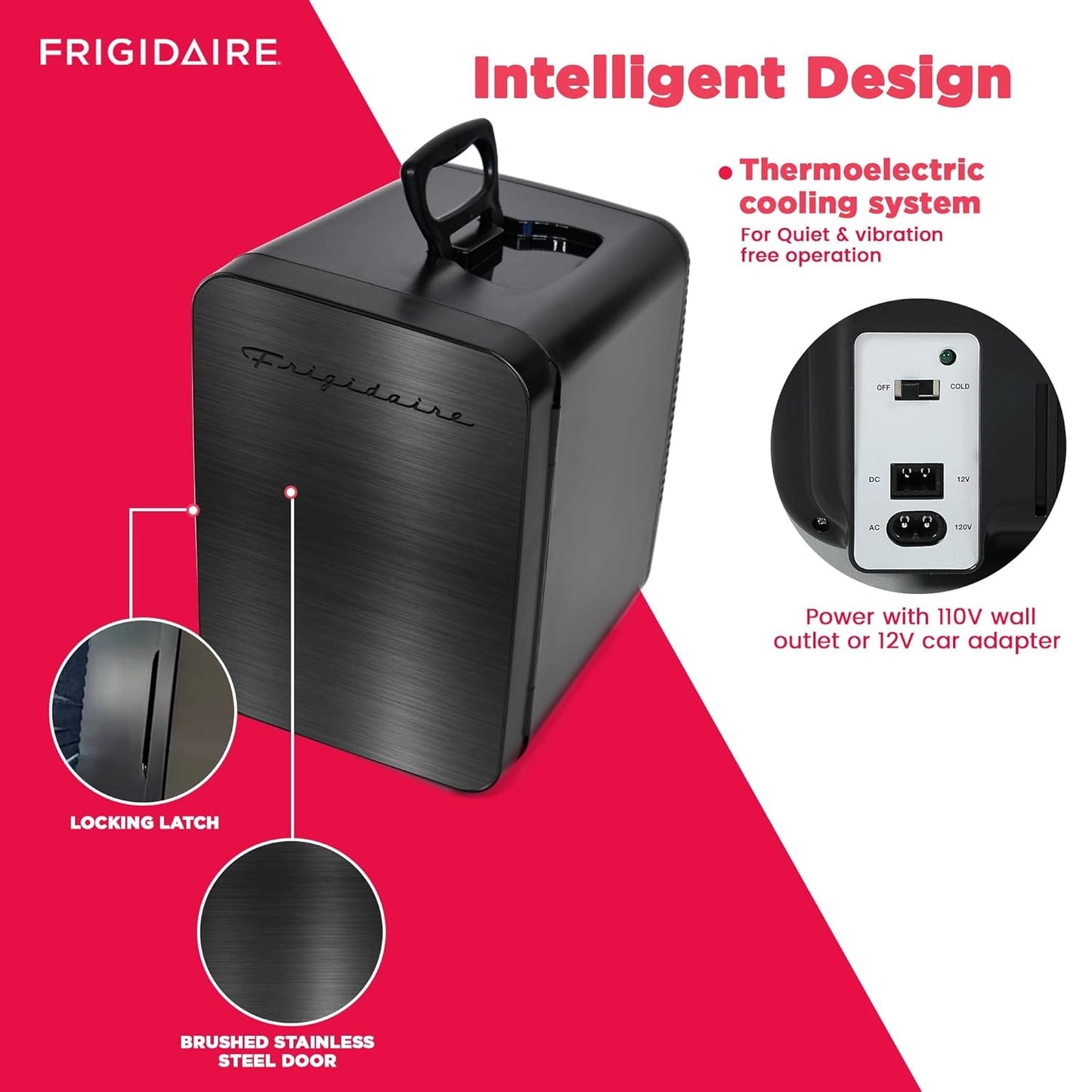 Frigidaire Portable 10L 15-can Mini Fridge Black Stainless Steel EFMIS183-SSBLK