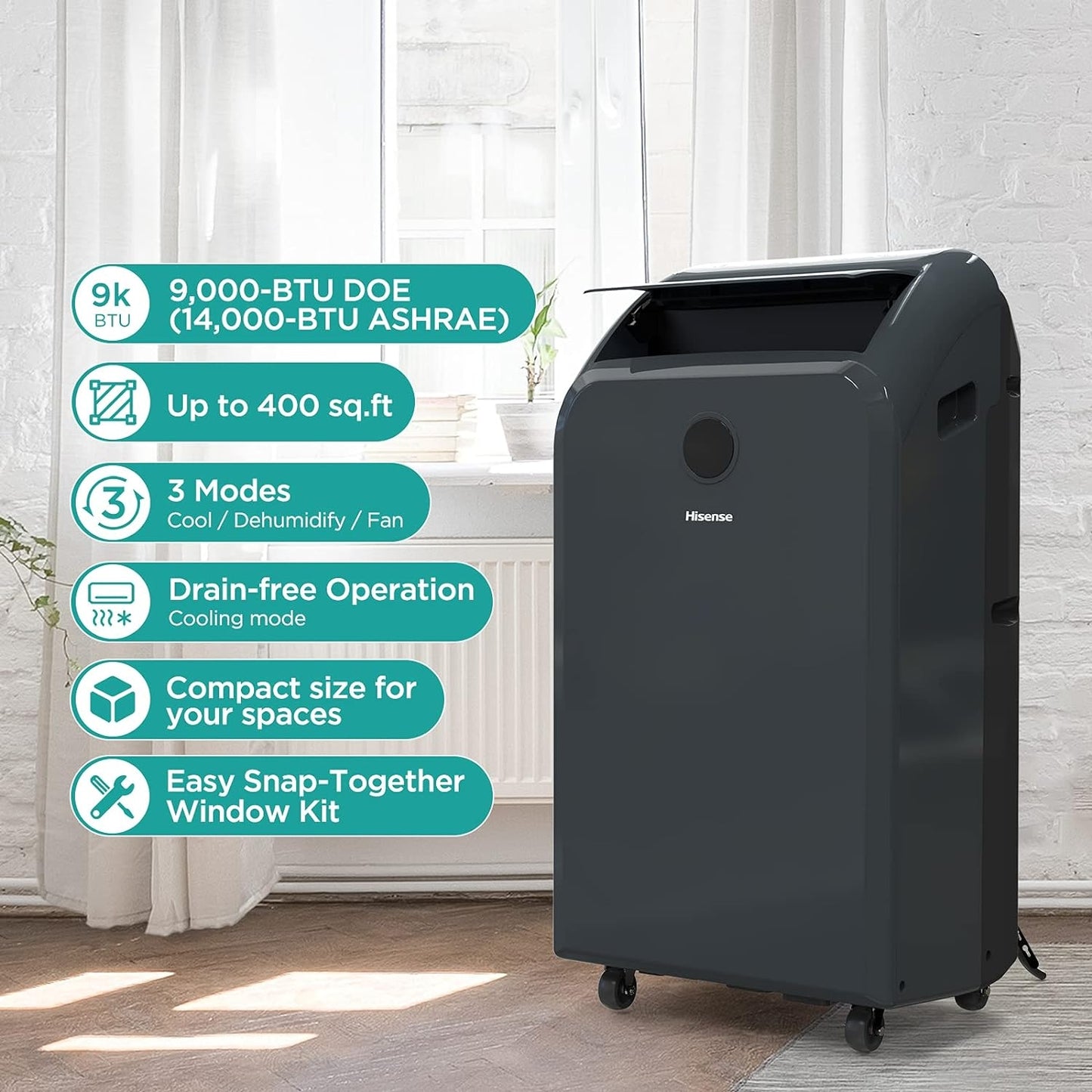 Hisense 9000-BTU 400 sq.ft. Ultra-Slim 115v Portable Air Conditioner with Remote