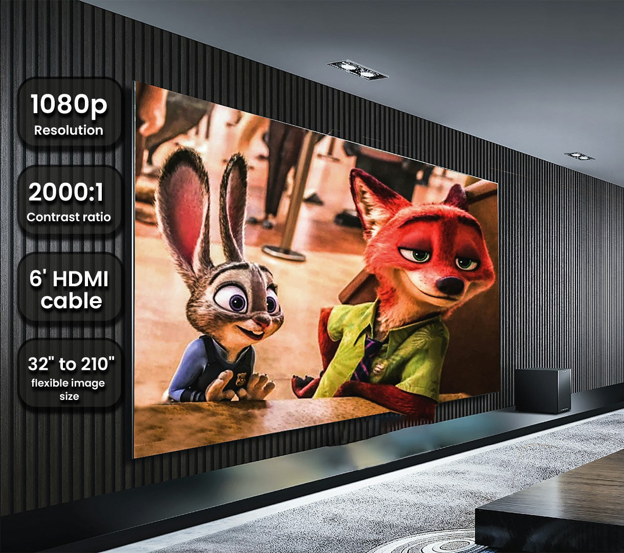 Onn HD 1080p LCD Home Theater Projector Streaming Ready, 32" - 210" image size