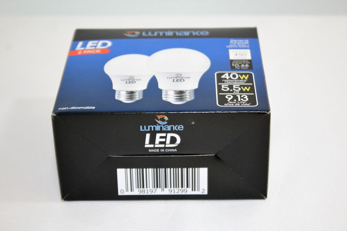 LUMINANCE LED E26 A19 5.5W 2700K 450LM-2PK-NON DIMMABLE L7720/2PK