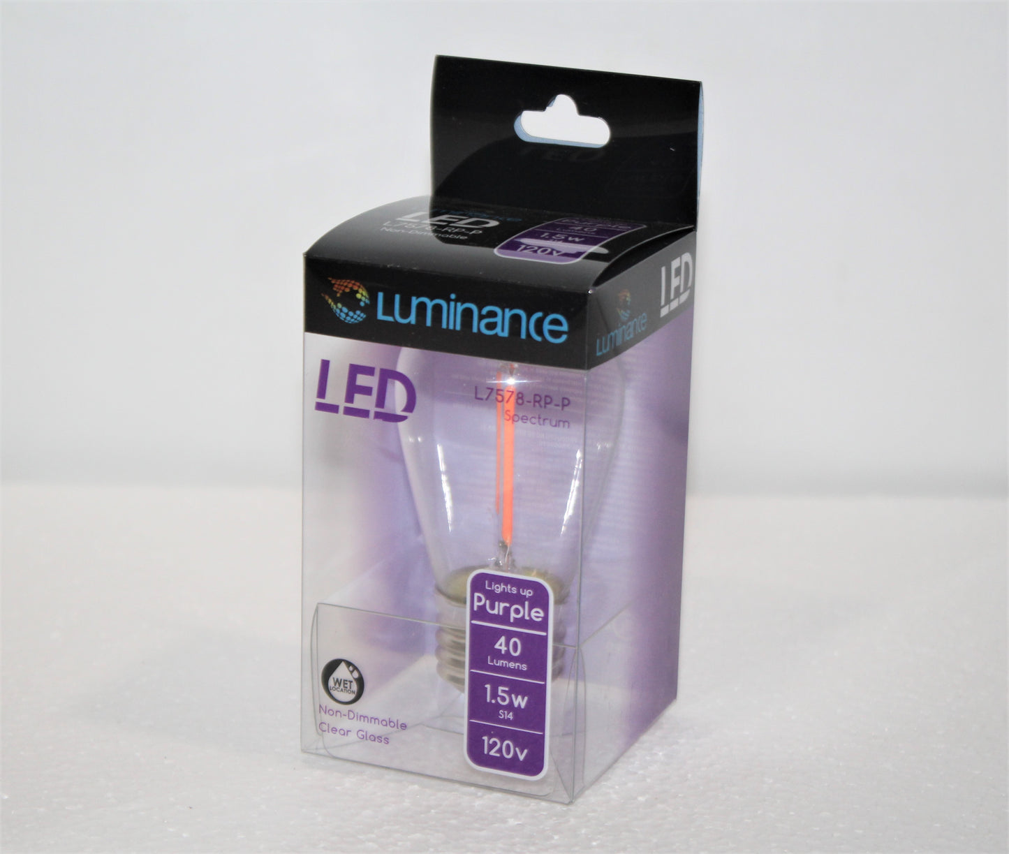 Luminance A19 Non-Dimmable E26 LED 1.5W Light S14 Bulb Purple L7578-RP-P