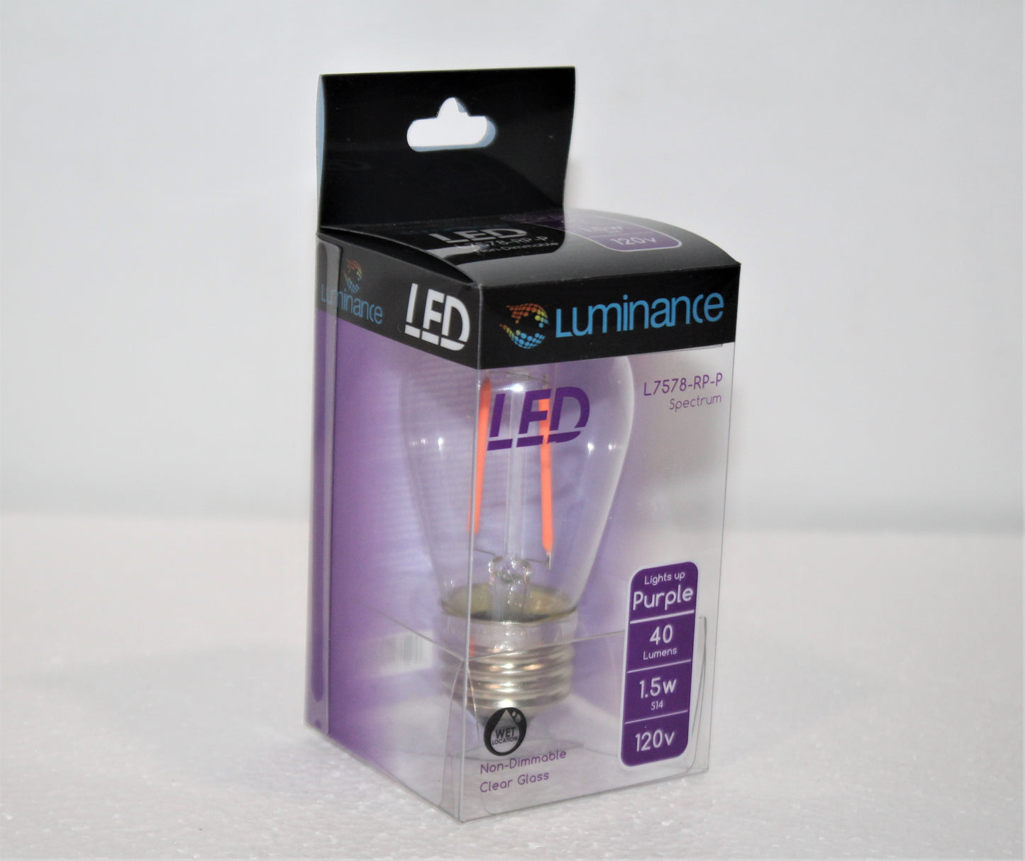 Luminance A19 Non-Dimmable E26 LED 1.5W Light S14 Bulb Purple L7578-RP-P