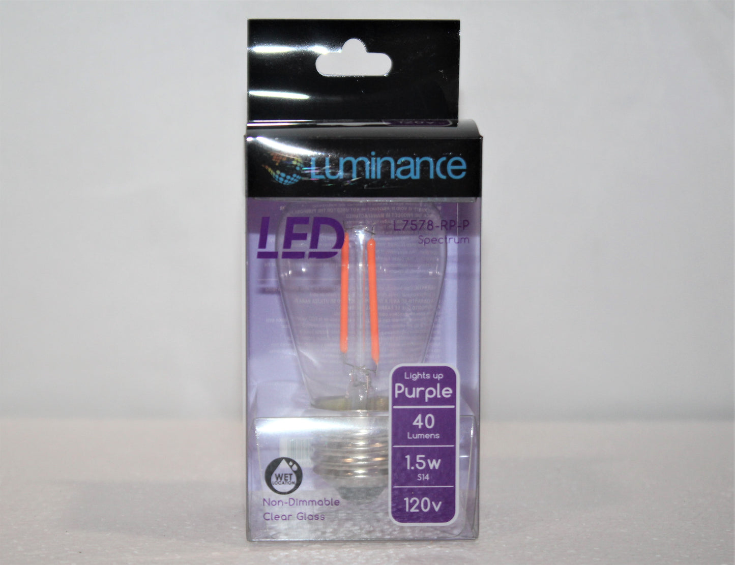 Luminance A19 Non-Dimmable E26 LED 1.5W Light S14 Bulb Purple L7578-RP-P