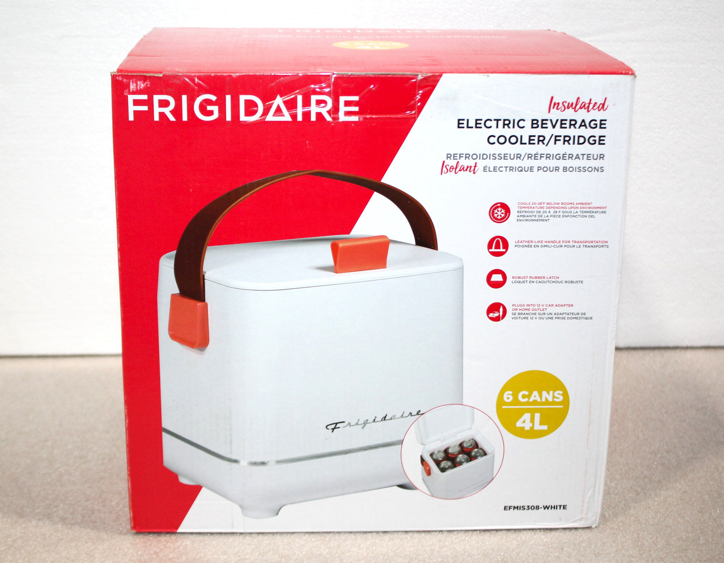 Frigidaire 6-Can Retro Top-Opening Portable Beverage Mini Fridge/Cooler EFMIS308-WHITE