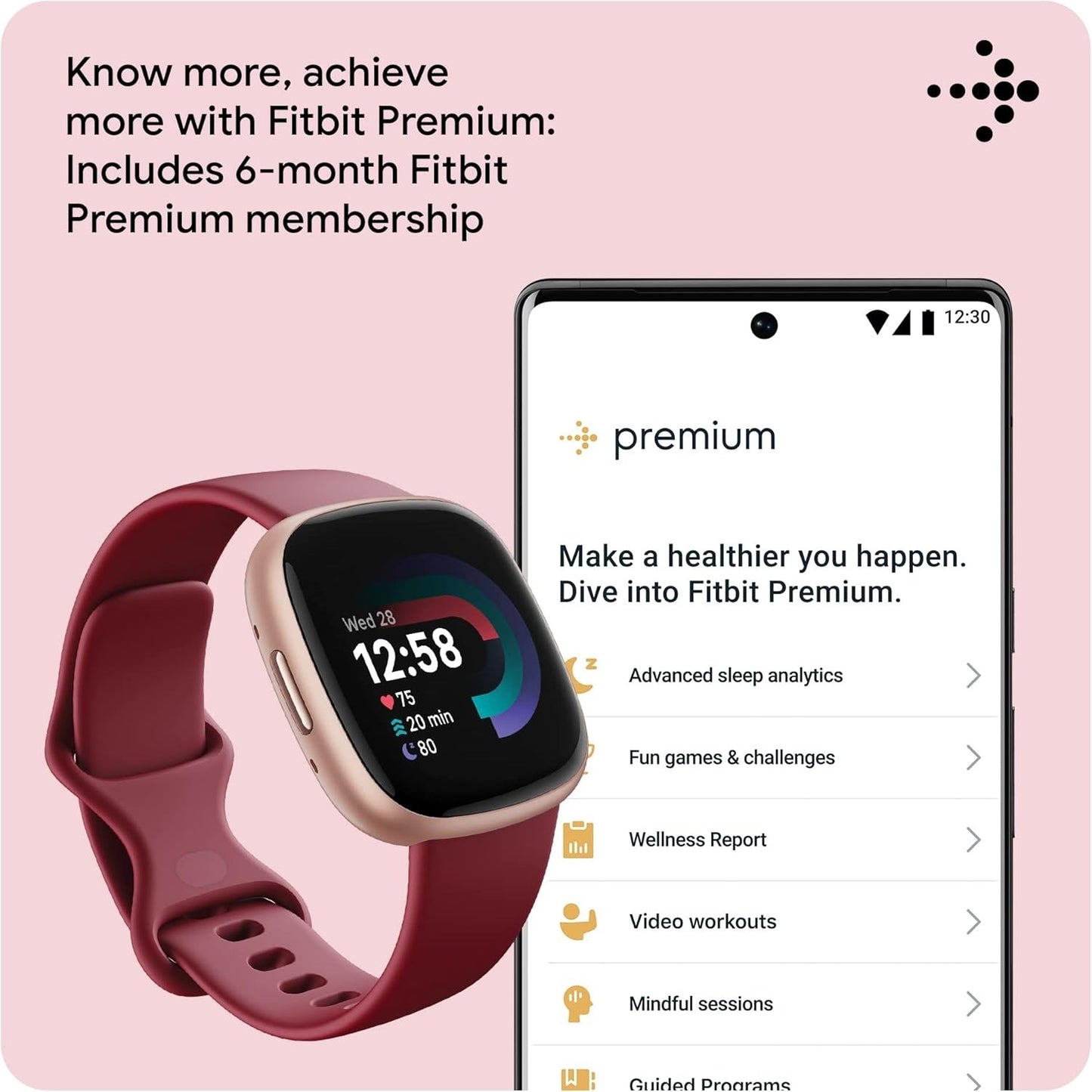 Fitbit Versa 4 Fitness Smartwatch Bundle - Beet Juice/Copper Rose FB523RGRDS