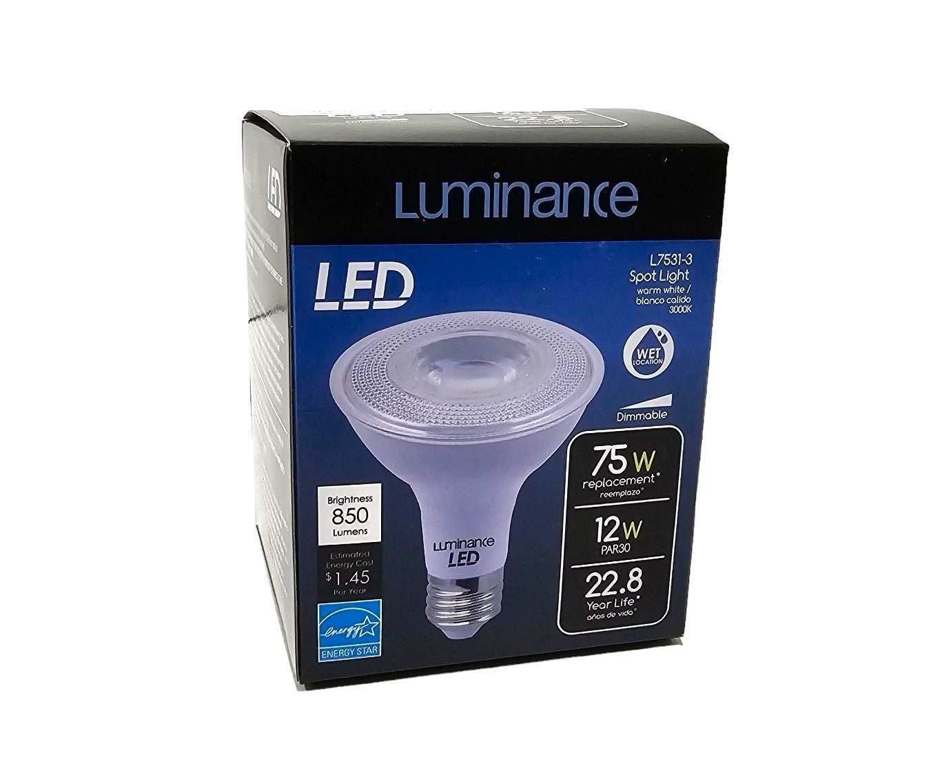 Luminance 91824 LED E26 PAR30 Spot Light 12W-3000K 850 LUMEN L7531-3 PAR30LN Long Neck Spot LED Light Bulb