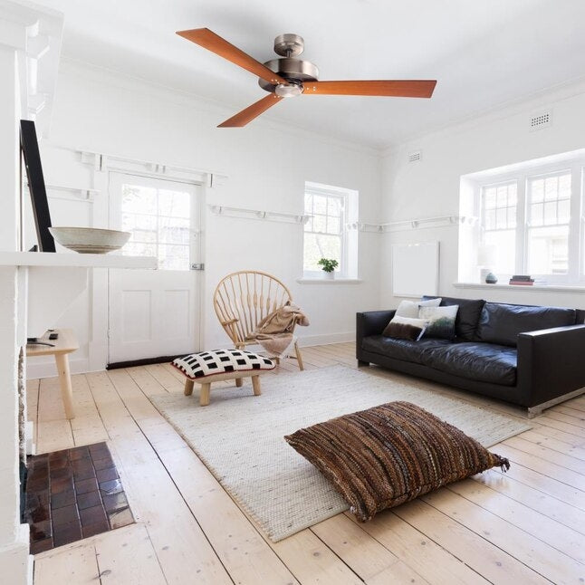 Kathy Ireland Home Keane 52" Brushed Steel Natural Cherry/Walnut Blades Ceiling Fan In Natural Cherry/Walnut Veneer