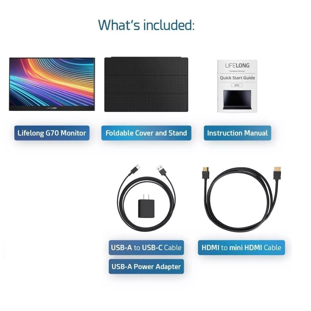 Lifelong G70 15.6" FHD 1080p 60Hz 6ms Portable Monitor with USB-C and Mini HDMI