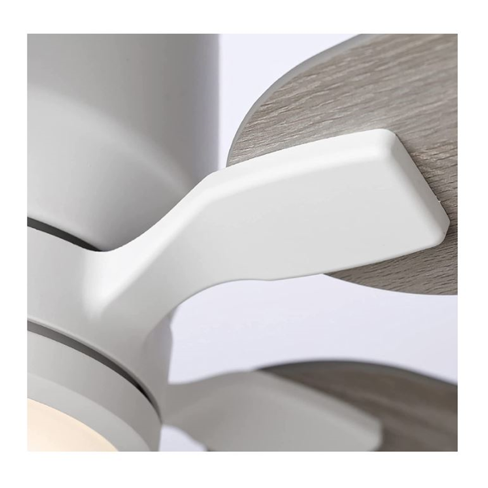 Luminance Kathy Ireland Home Ion Eco LED 54in Ceiling Fan with DC Motor | Hanging Fixture with Dimmable Light Kit, Wall Control, and Downrod Mount | , Satin White with Timber Grey Blades