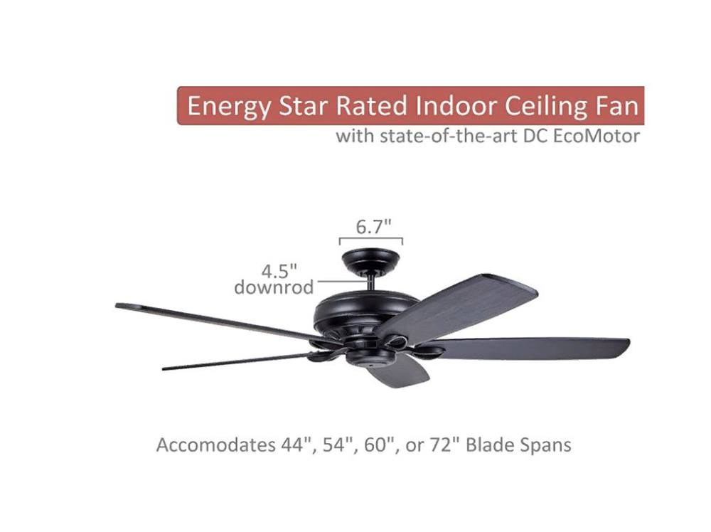 Kathy Ireland Home Penbrooke Select Eco 54in Ceiling Fan with Premium Motor | Energy Star Fixture for Home Improvement 6-Speed Wall Control | Barbeque Black with Black Solid Wood Blades