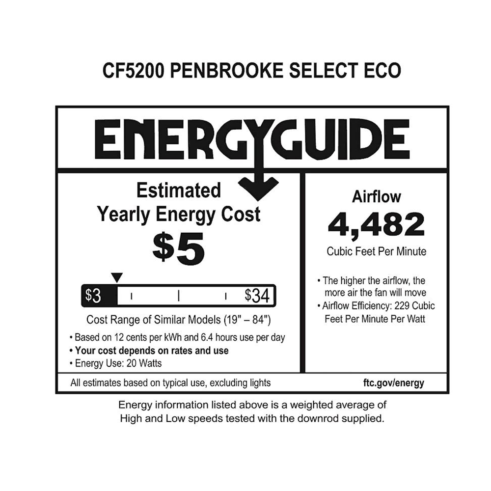Kathy Ireland Home Penbrooke Select Eco 54in Ceiling Fan with Premium Motor | Energy Star Fixture for Home Improvement 6-Speed Wall Control | Barbeque Black with Black Solid Wood Blades