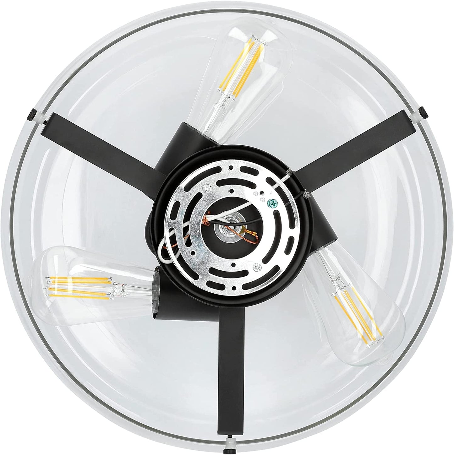 Luminance Stella Black 3 LT 100W Flush Mount Ceiling Light | Modern Metal Fixture Round Clear Glass Shade F27024-31