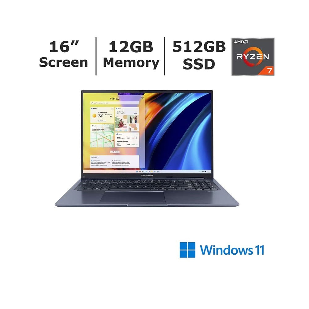 ASUS Vivobook 16" Laptop AMD Ryzen 7 5800HS 12GB 512GB SSD Quiet Blue M1603QA-R712512