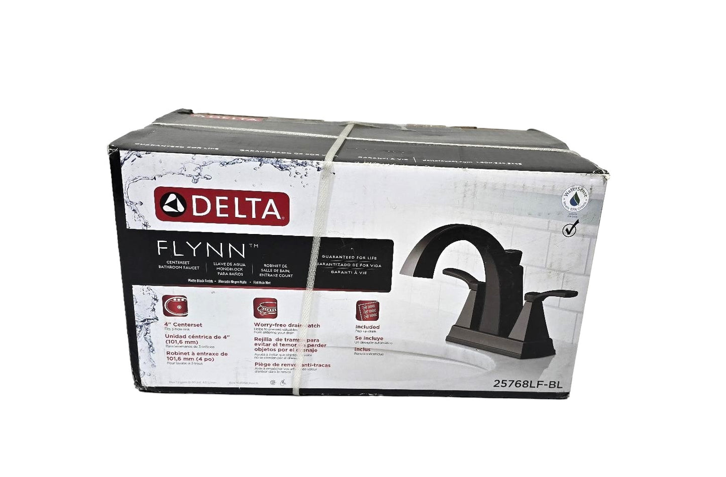 Delta Flynn Matte Black 25768LF-BL 2-Handle 4-in Centerset WaterSense Bathroom Sink Faucet with Drain